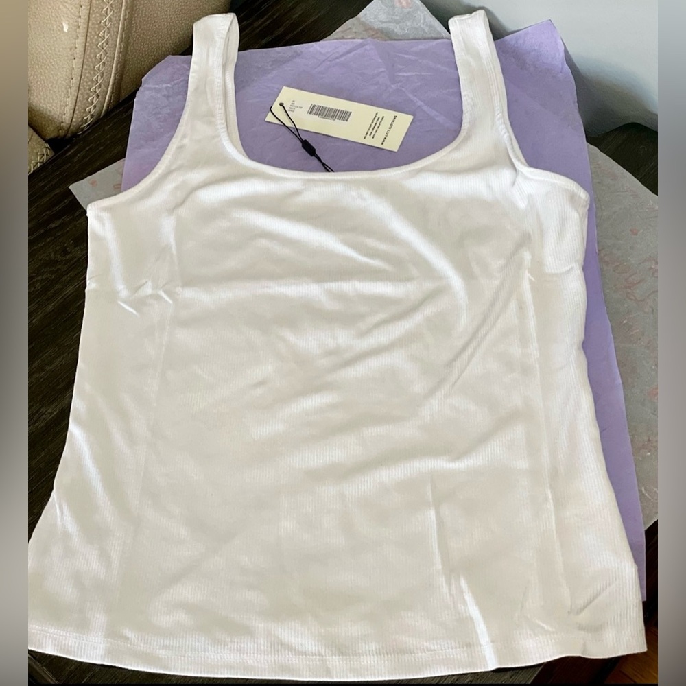 NWT LETT AMAZING Naples Microrib White Faint Shimmer Square Scoop Neck Tank Top - Picture 8 of 17
